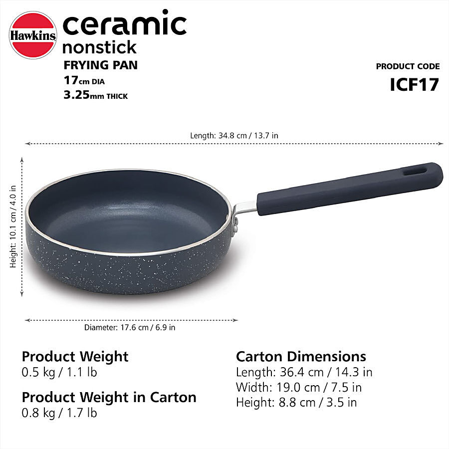 Hawkins Ceramic Nonstick Frying Pan, 17 Cm Diameter, Induction Fry Pan With  Glass Lid, Granite Omlette Egg Pan, Fish Pan (ICF17G) - Velan Store