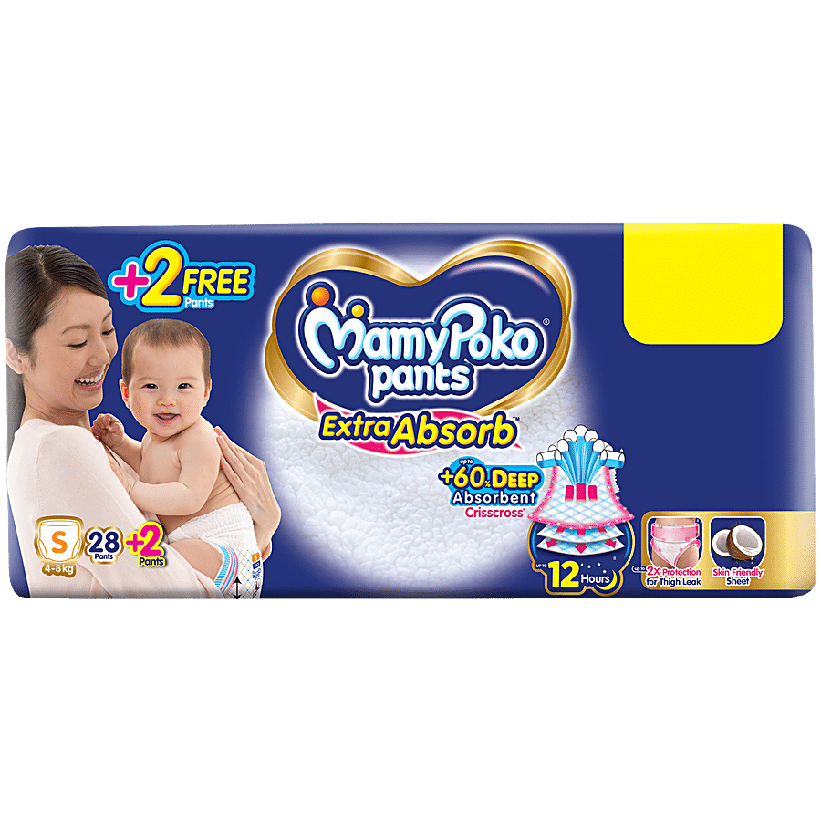 MAMYPOKO PANTS Extra Absorb Diaper Pants - S, 4 To 8 kg, 30 pcs