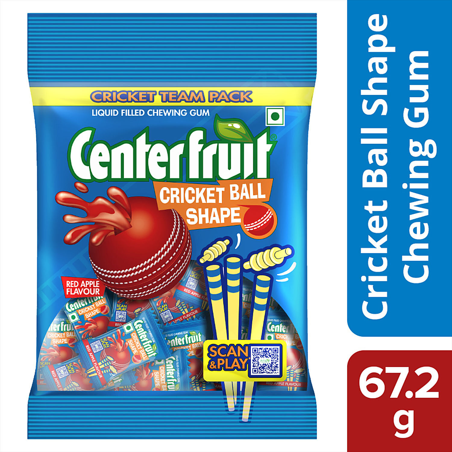 Center Fruit Liquid Filled Cricket Ball Shape Chewing Gum - Red Apple  Flavour, 67.2 g