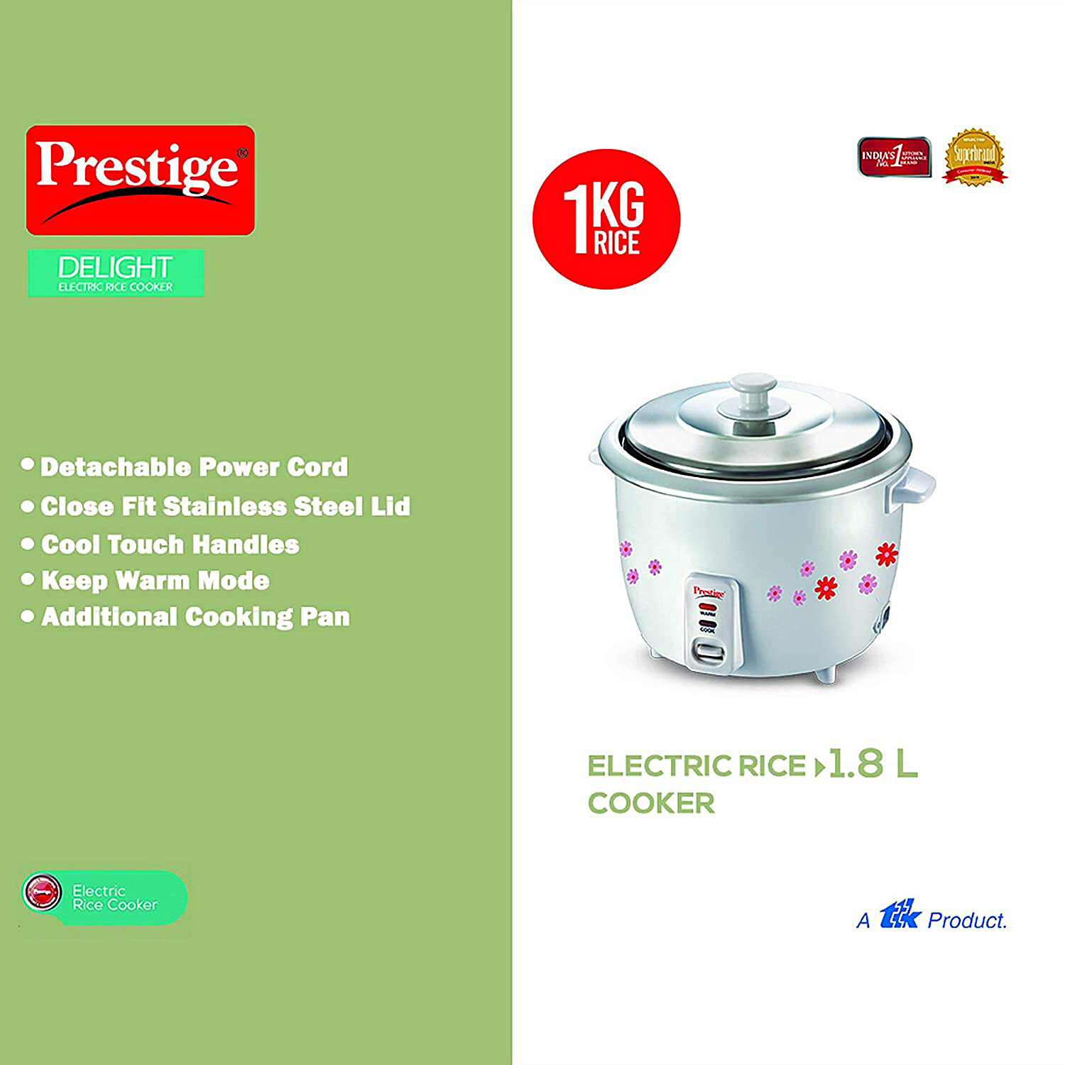 Prestige Delight Electric Rice Cooker 2 Double Pots White 1.8 l