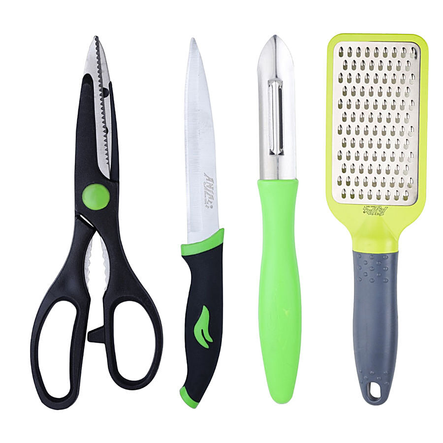 Anjali Cutting Set - Kitchen Scissor, Cheese Grater, Veg Knife, Multi  Function Peeler, 4 pcs